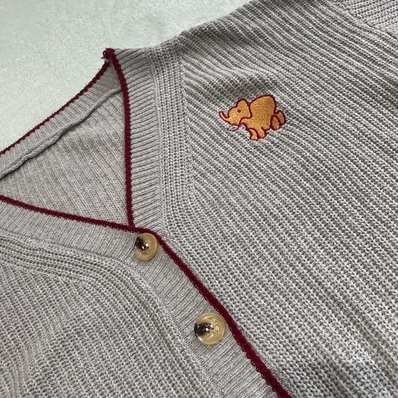 Grey and red knit cardigan with elephant mark - Picture 5 of 7